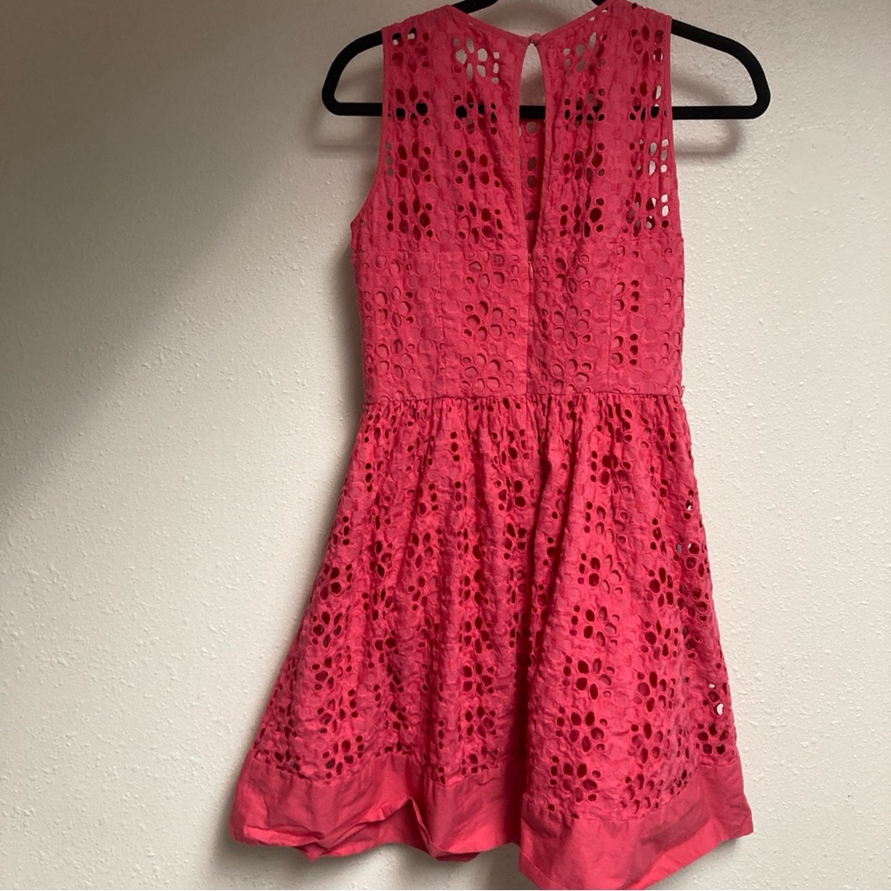 Eliza J Women’s Hot Pink A-line Dress Sleeveles Embroidered Cotton Size 6 - Picture 2 of 16